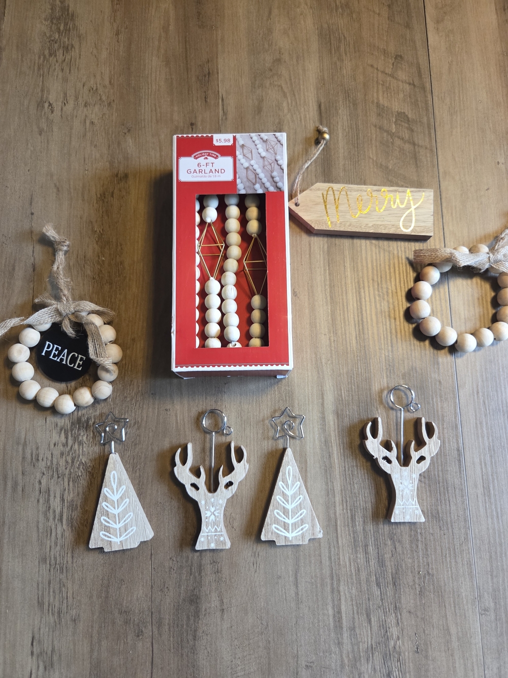 Wood Bead 6ft Garland and Natural Ornaments And Card Holders - Neutral